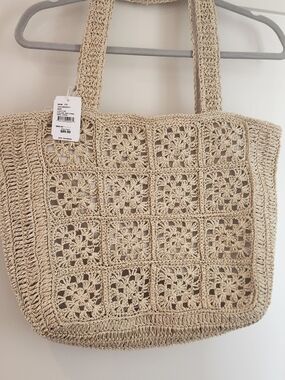 Hat Attack Woven Crochet Tote Bag in Natural Beige, NWT